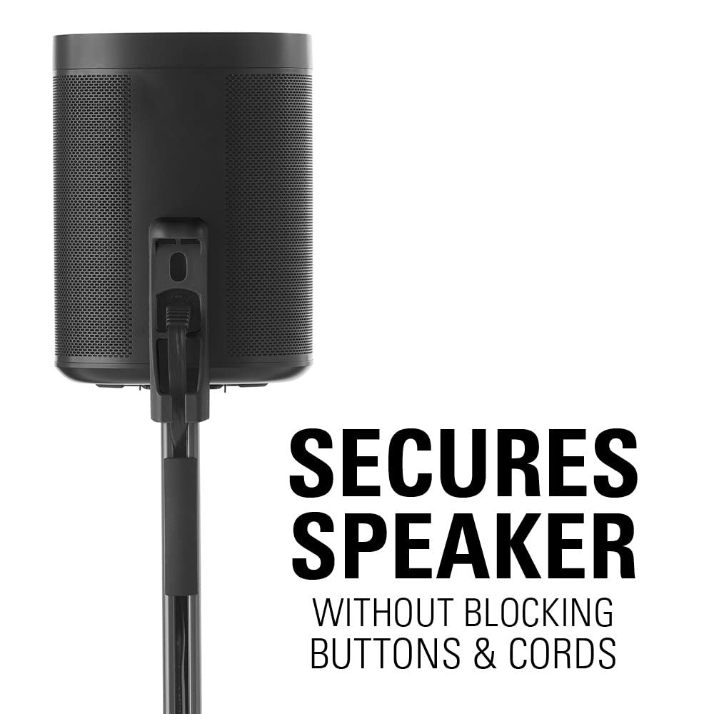 Sanus Adjustable Height Wireless Speaker Stands Designed for SONOS ONE, ONE SL, Play:1, and Play:3 - Tool-Free Height Adjust Up to 16" with Built in Cable Management - Single Black - Image 5