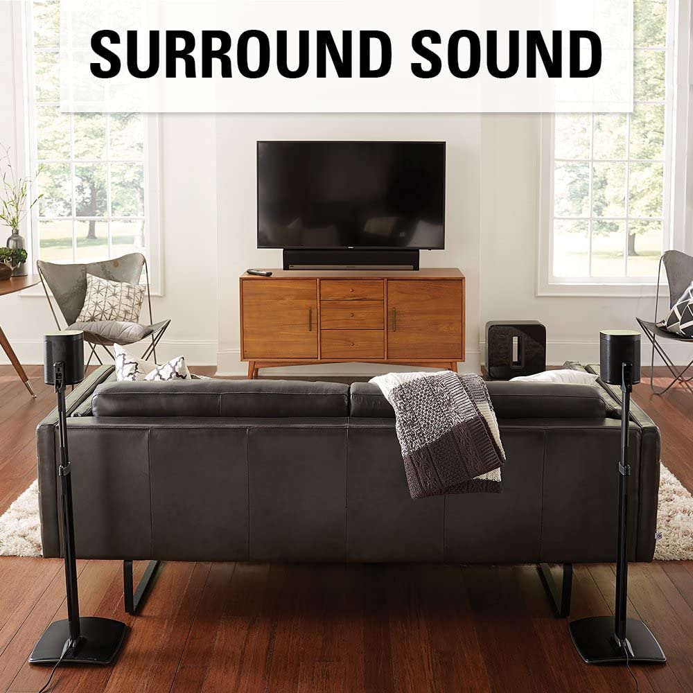 Sanus Adjustable Height Wireless Speaker Stands Designed for SONOS ONE, ONE SL, Play:1, and Play:3 - Tool-Free Height Adjust Up to 16" with Built in Cable Management - Single Black - Image 8