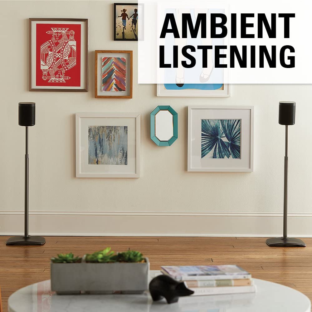 Sanus Adjustable Height Wireless Speaker Stands Designed for SONOS ONE, ONE SL, Play:1, and Play:3 - Tool-Free Height Adjust Up to 16" with Built in Cable Management - Single Black - Image 9