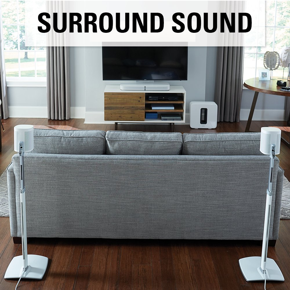 Sanus Adjustable Height Wireless Speaker Stands Designed for SONOS ONE, ONE SL, Play:1, and Play:3 - Tool-Free Height Adjust Up to 16" with Built in Cable Management - Single White… - Image 7