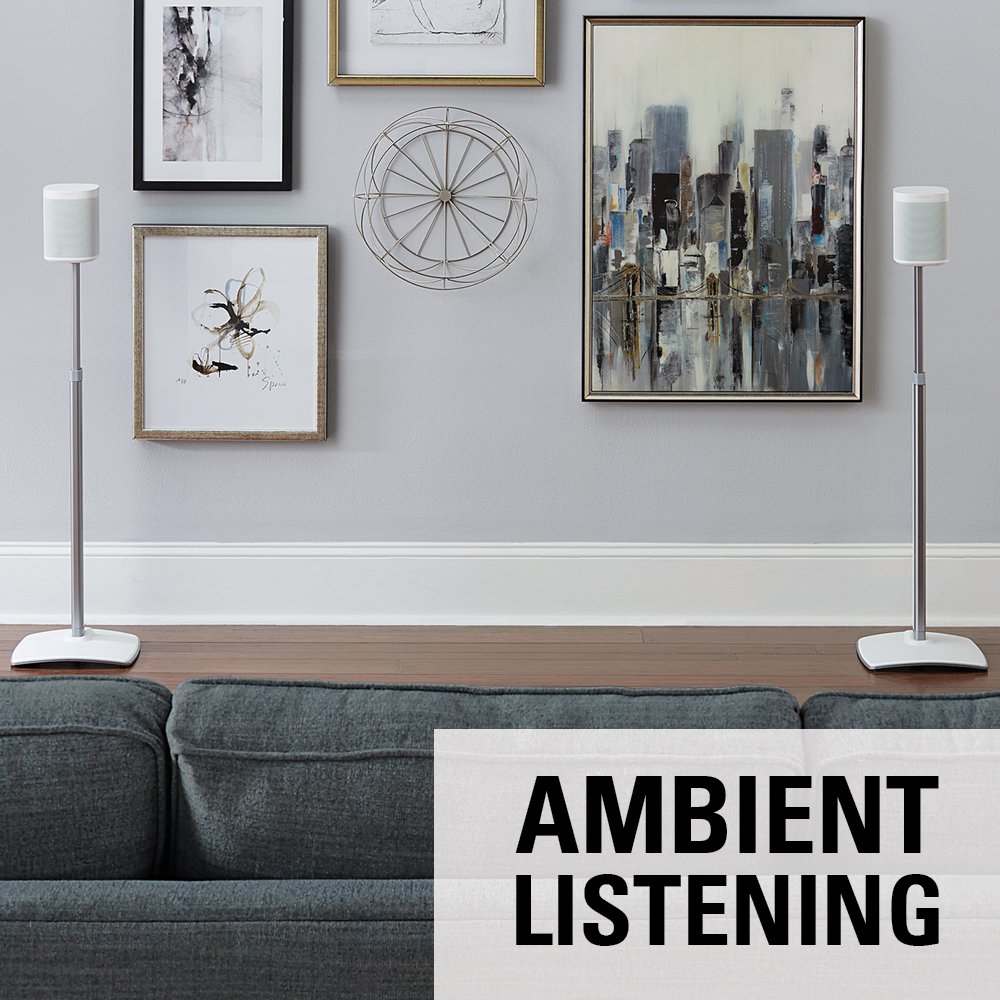 Sanus Adjustable Height Wireless Speaker Stands Designed for SONOS ONE, ONE SL, Play:1, and Play:3 - Tool-Free Height Adjust Up to 16" with Built in Cable Management - Single White… - Image 8