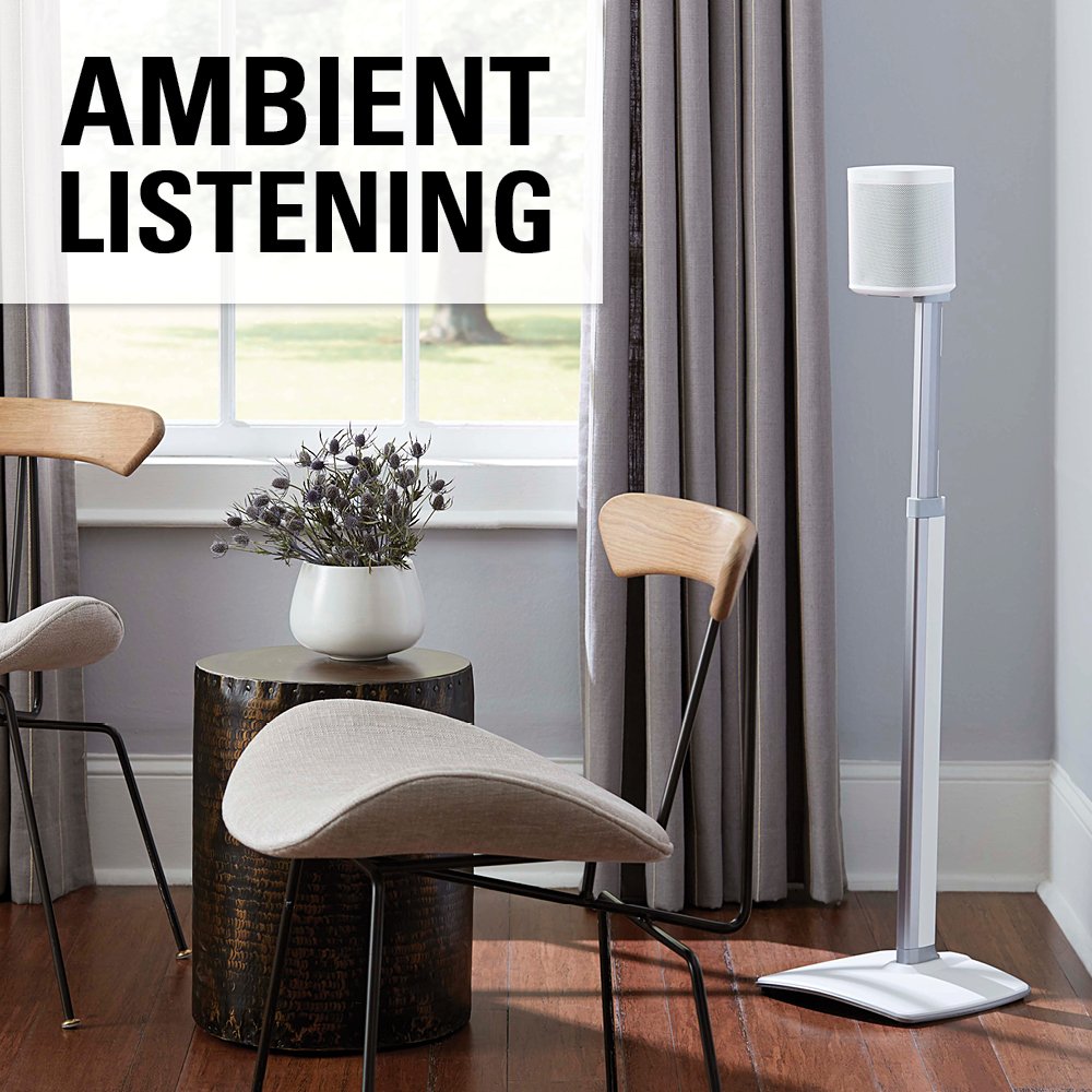 Sanus Adjustable Height Wireless Speaker Stands Designed for SONOS ONE, ONE SL, Play:1, and Play:3 - Tool-Free Height Adjust Up to 16" with Built in Cable Management - Single White… - Image 9