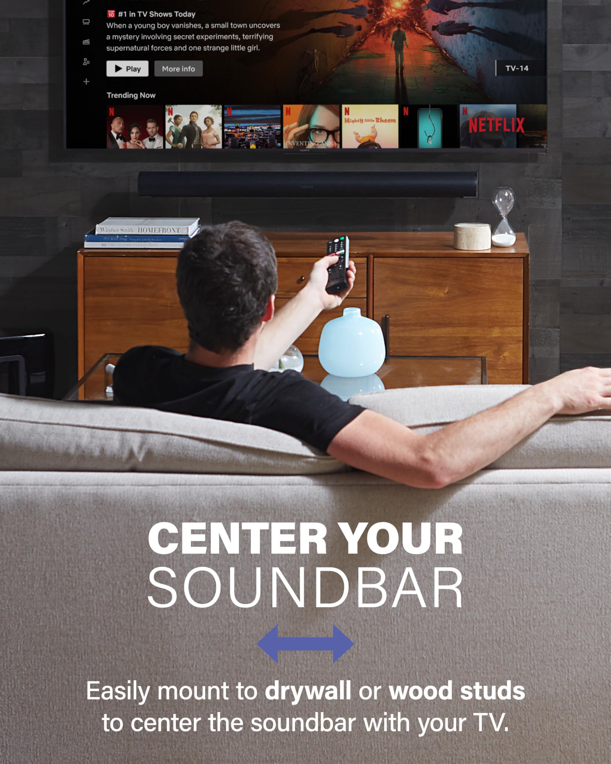 SANUS Extendable Soundbar Wall Mount for Sonos Arc & Sonos Arc Ultra Soundbar – 5” Depth Adjustment Optimized for Dolby Atmos - Black Speaker Mount - Image 4