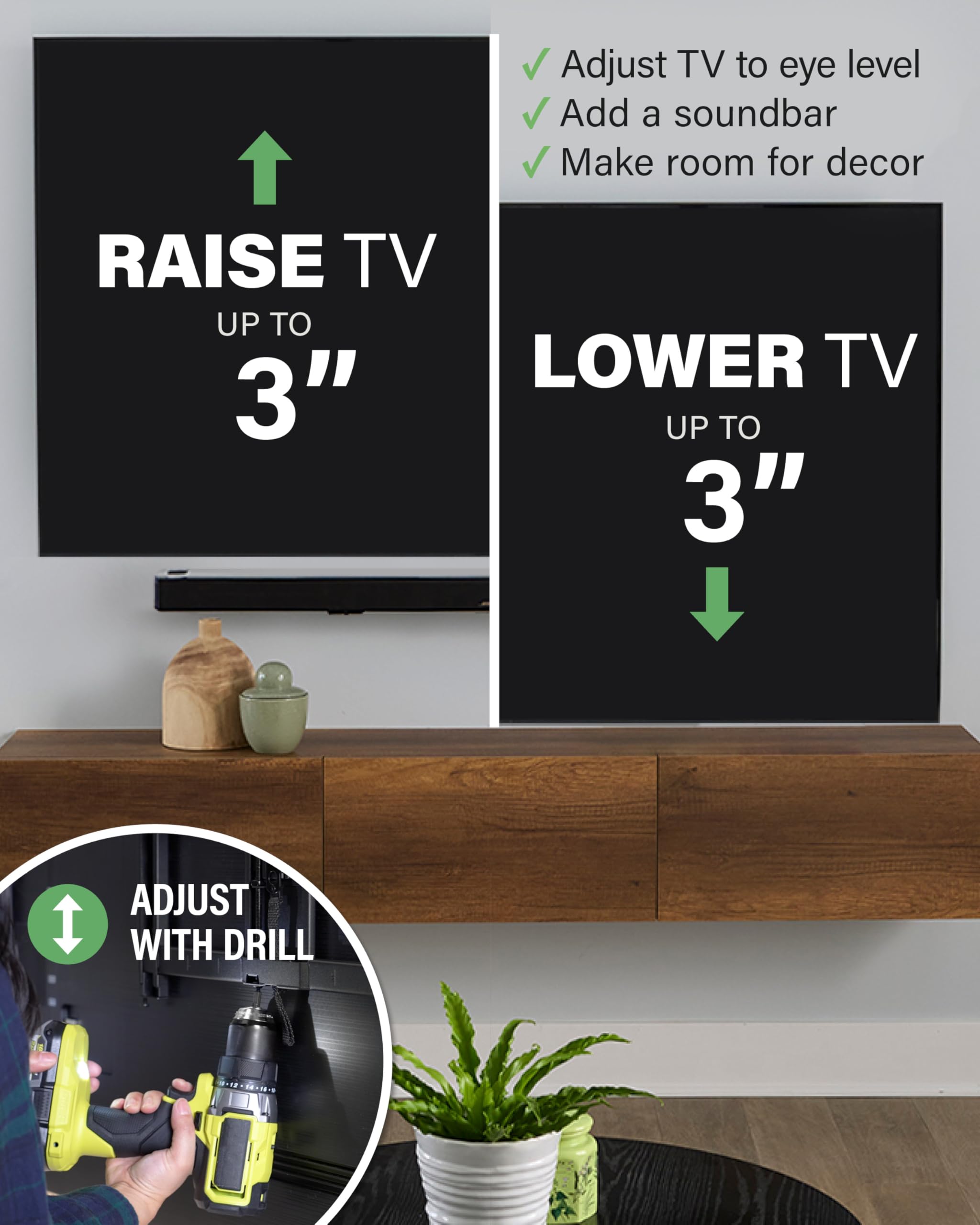SANUS Height Adjustable Full Motion TV Wall Mount for 32” to 65” TVs – Raise or Lower TV 3” After Install – Maximizes Compatibility with Your Setup – 3 Step DIY w/Smooth Extension, Tilt & Swivel - Image 3