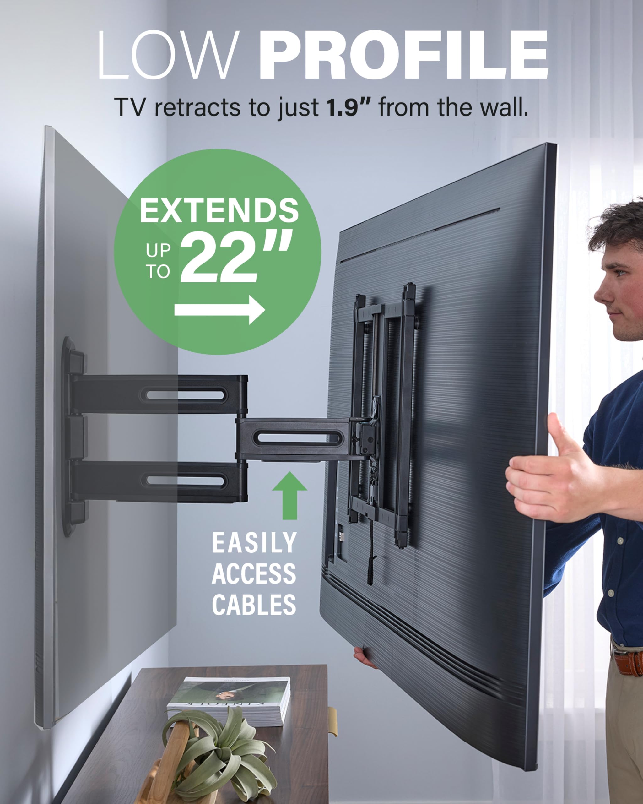 SANUS Height Adjustable Full Motion TV Wall Mount for 32” to 65” TVs – Raise or Lower TV 3” After Install – Maximizes Compatibility with Your Setup – 3 Step DIY w/Smooth Extension, Tilt & Swivel - Image 4