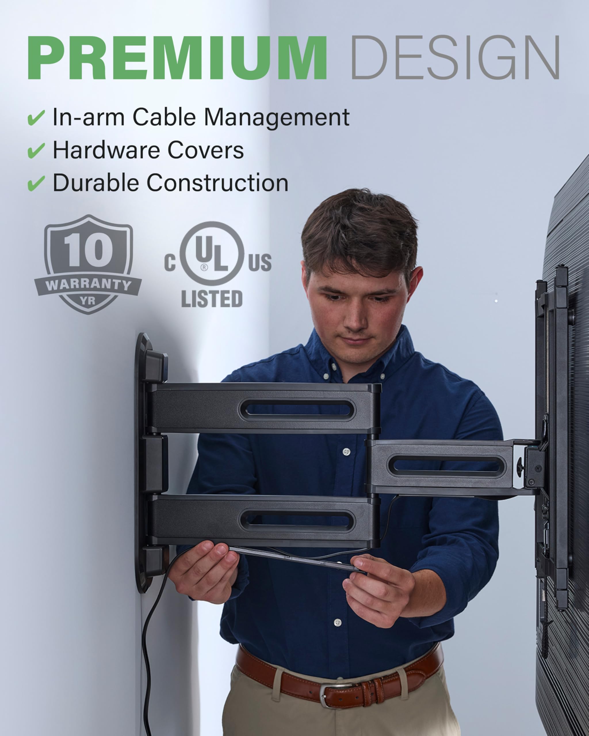 SANUS Height Adjustable Full Motion TV Wall Mount for 32” to 65” TVs – Raise or Lower TV 3” After Install – Maximizes Compatibility with Your Setup – 3 Step DIY w/Smooth Extension, Tilt & Swivel - Image 8