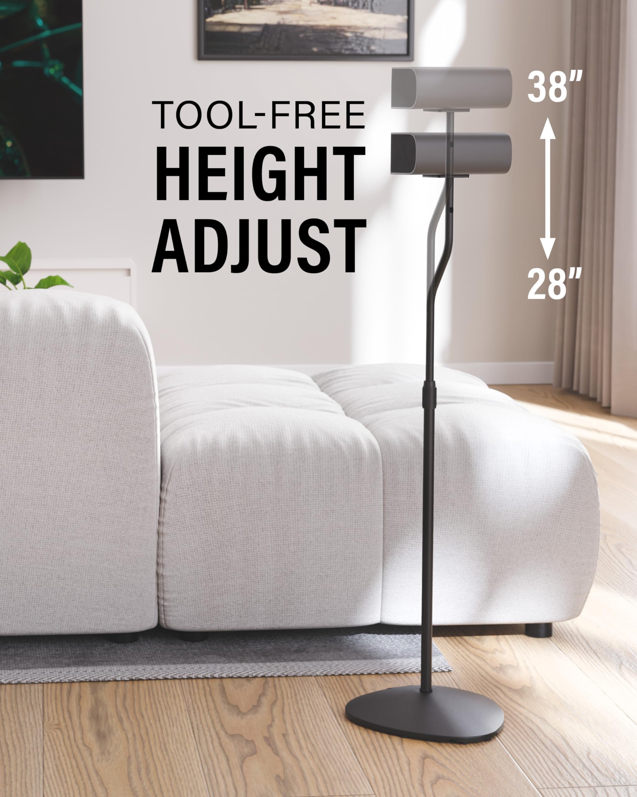 SANUS Speaker Stands Pair for Satellite & Bookshelf Speakers up to 3.5lbs – 10” Height Adjustment – Includes L-Shaped Bracket & Keyhole Adapter for Compatibility – Easy DIY Assembly - Image 4