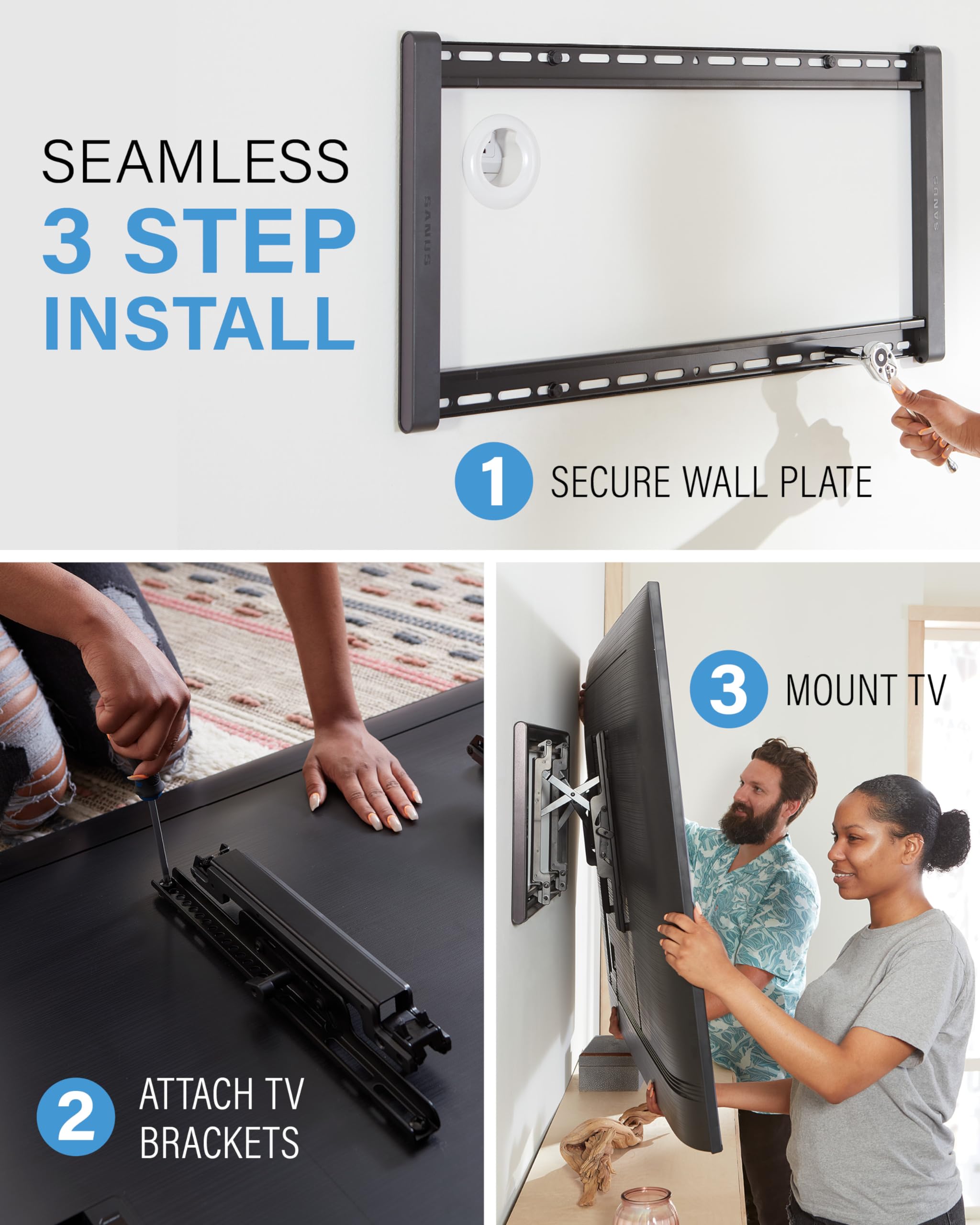 SANUS Tilting TV Wall Mount for 42" to 90" TVs - Low Profile & Universal Design - Fight Screen Glare - Easy 3-Step DIY - Image 6