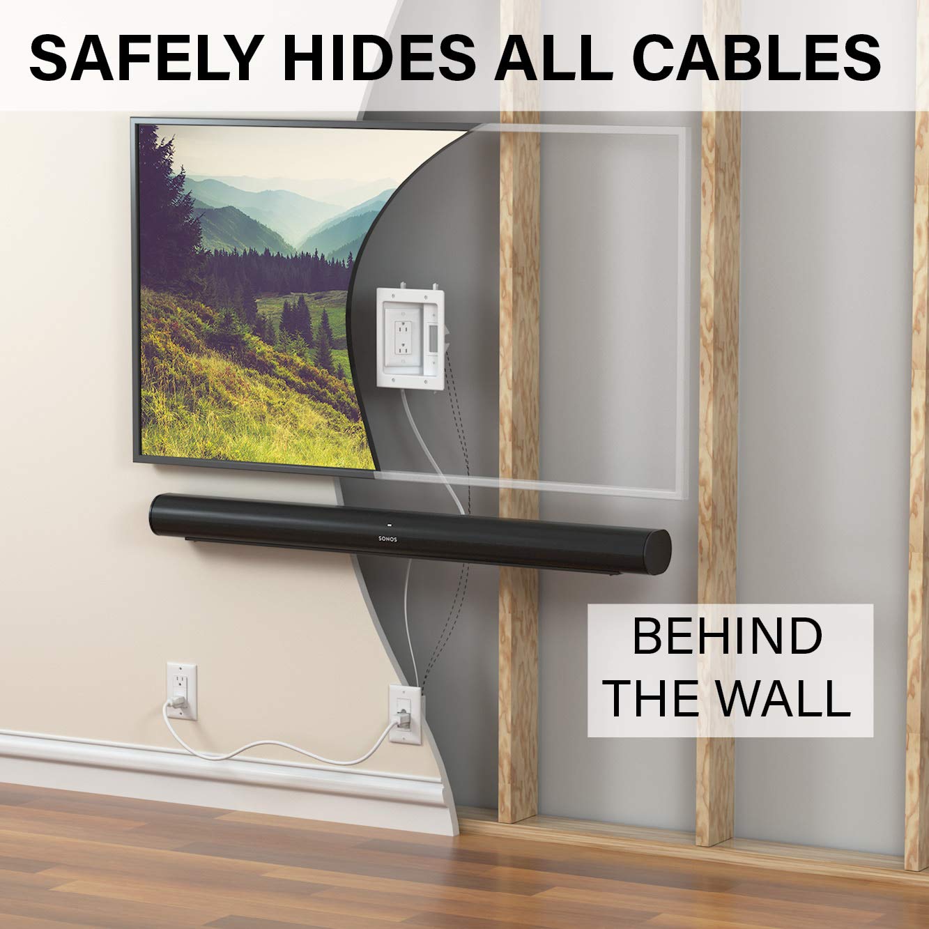 SANUS Ultimate in-Wall Cable Management Kit for Mounted TV & Soundbar - Includes Soundbar & TV Wire Management - Conceals Power, HDMI, Optical, and Low-Voltage Wires Behind Wall Model: WSIWPSB1 - Image 3