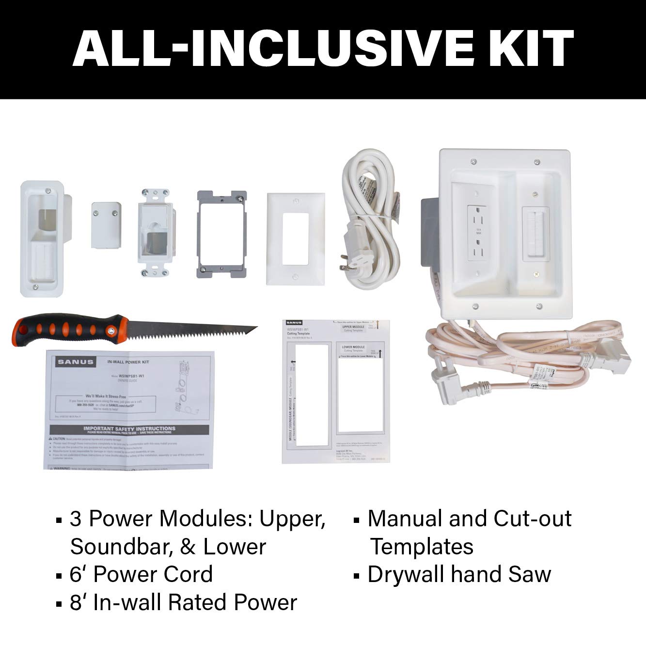 SANUS Ultimate in-Wall Cable Management Kit for Mounted TV & Soundbar - Includes Soundbar & TV Wire Management - Conceals Power, HDMI, Optical, and Low-Voltage Wires Behind Wall Model: WSIWPSB1 - Image 5