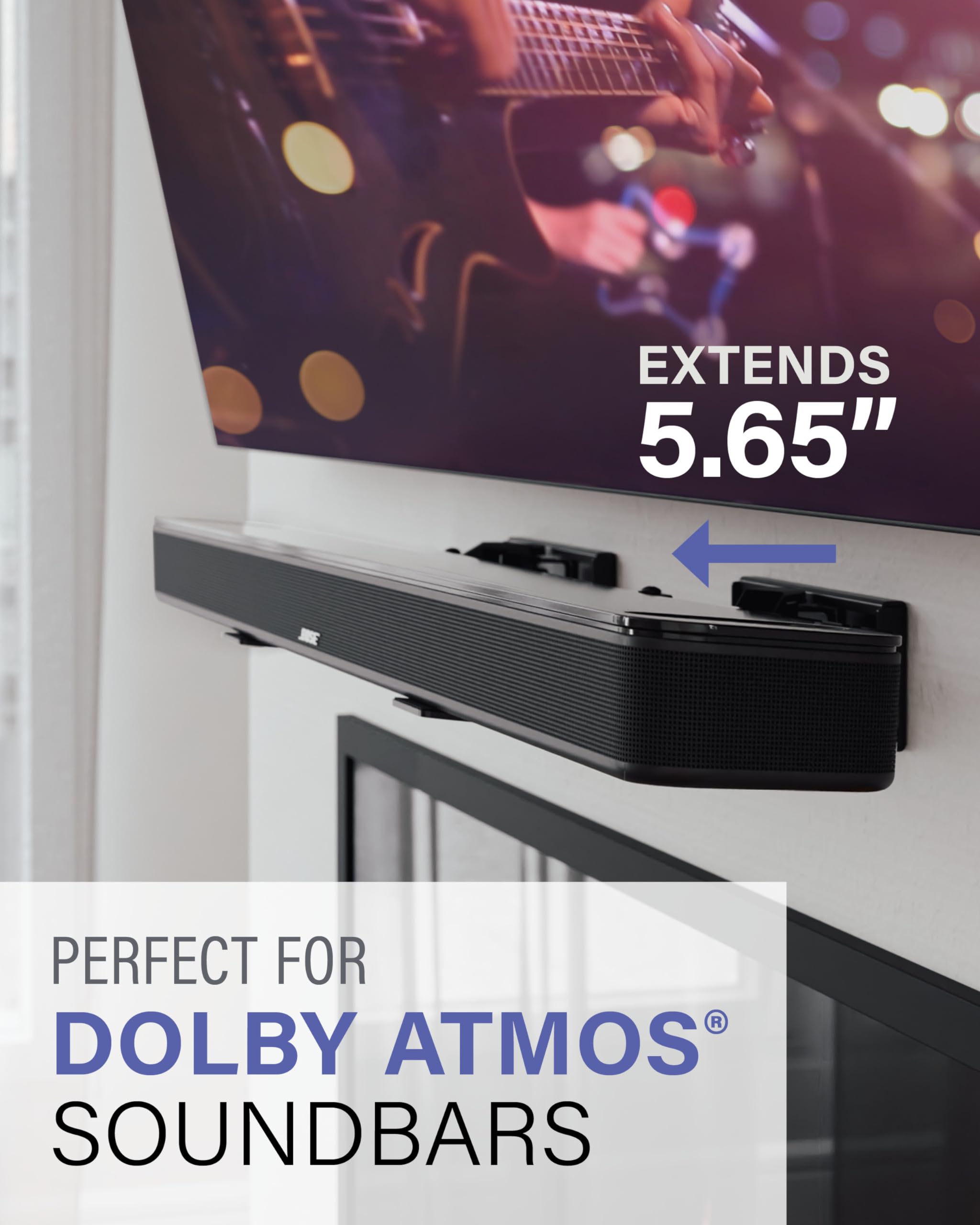 Sanus Universal Extendable Soundbar Wall Mount - Compatible with Most Soundbars, Under TV Speaker Mounts for an Easy & Secure Installation of Your Soundbar - Image 4