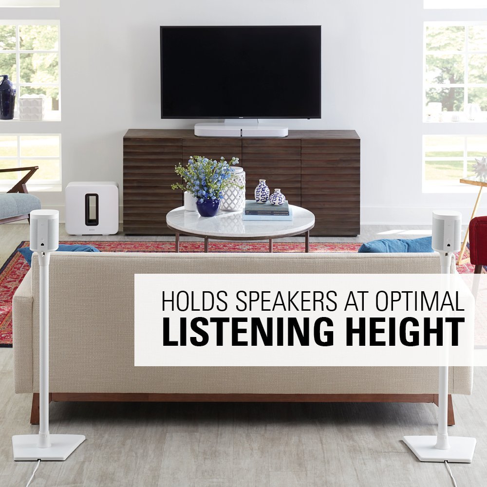 Sanus Wireless Sonos Speaker Stand for Sonos One, Play:1, & Play:3 - Audio-Enhancing Design with Built-in Cable Management - Single Stand (White) - WSS21-W1 - Image 4