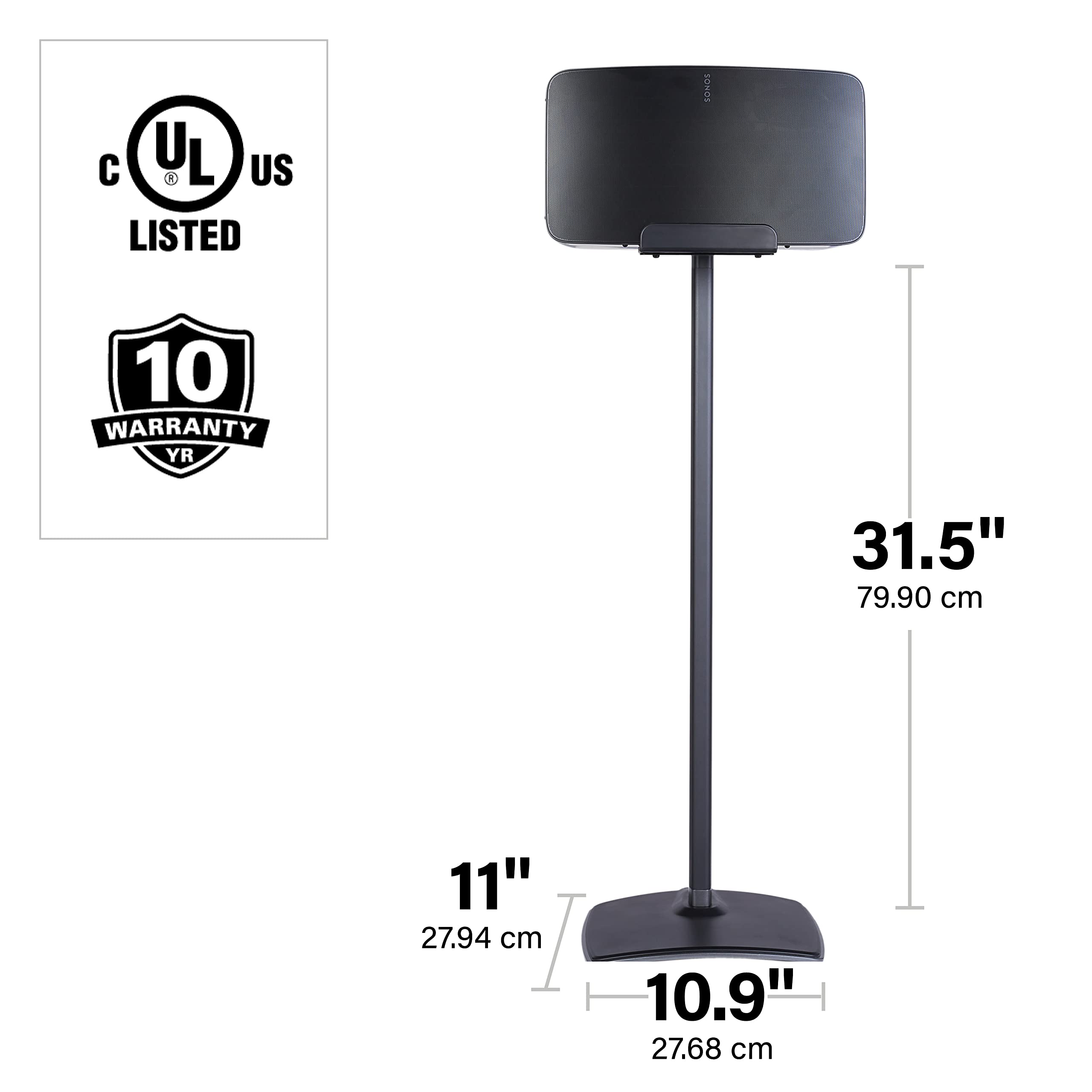 Sanus Wireless Speaker Stand for Sonos Five and Sonos Play:5 - Audio Enhancing Design for Vertical & Horizontal Audio with Built-in Cable Management & Premium Alloy Materials - OSS52 (Black) - Image 6